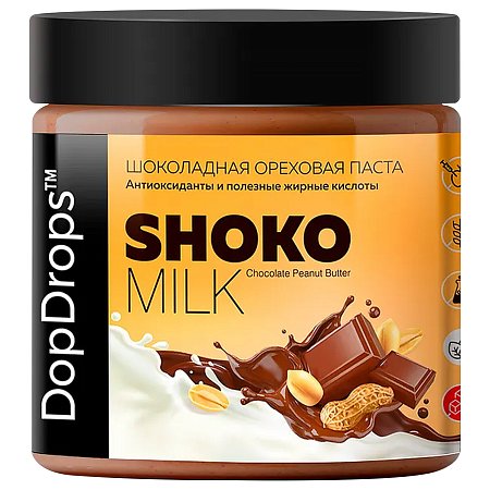 Паста шоколадная DOPDROPS, с арахисом и молочным шоколадом, 500 г, пластиковая банка, DOPD-SH50-PEAN фото
