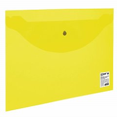 Папка-конверт с кнопкой STAFF, А4, до 100 листов, прозрачная, желтая, 0,12 мм, 226031 фото