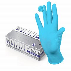 Перчатки смотровые нитриловые CONNECT голубые 50 пар (100 штук), размер L (большие), - фото