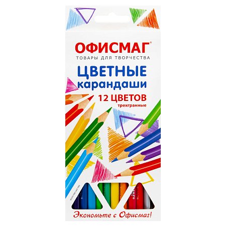 Карандаши цветные ОФИСМАГ 12 цветов, грифель мягкий 3 мм, 181956 фото