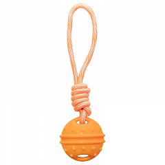 Игрушка для собак из термопластичной резины "Апельсин с  веревкой", d77/290мм, Triol фото