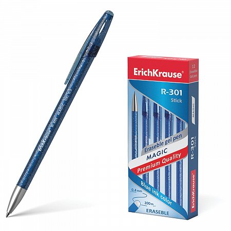 Ручка стираемая гелевая ERICH KRAUSE "R-301 Magic Gel", СИНЯЯ, корпус синий, узел 0,5 мм, линия письма 0,4 мм, 45211 фото