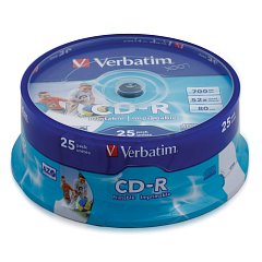 Диски CD-R VERBATIM 700 Mb 52x Cake Box (упаковка на шпиле), КОМПЛЕКТ 25 шт. фото