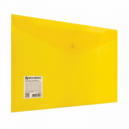 Папка-конверт с кнопкой BRAUBERG А4 до 100 л. прозрачная желтая СВЕРХПРОЧНАЯ 0,18 мм, 270472 фото