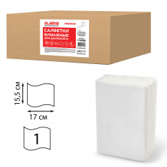 Салфетки бумажные для диспенсера, LAIMA (N2) PREMIUM, 1-слойные, КОМПЛЕКТ 30 пачек по 100 шт., 17x15,5 см, белые, 112509 фото