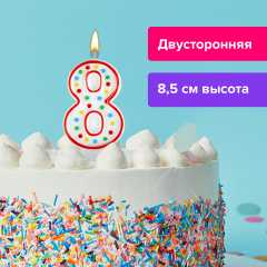 Свеча-цифра для торта "8" ДВУСТОРОННЯЯ с конфетти, 8,5 см, ЗОЛОТАЯ СКАЗКА, держатель, блистер, 591401 фото