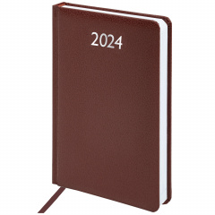 Ежедневник датированный 2024 А5 138x213мм BRAUBERG Profile, балакрон, коричневый, 114865 фото
