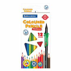 Карандаши цветные пластиковые, BRAUBERG PREMIUM 12 цветов + 1 чернографитный карандаш, трехгранный корпус, грифель 3 мм, 181936 фото