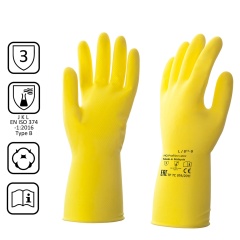 Перчатки латексные КЩС, прочные, хлопковое напыление, размер 8,5-9 L, большой, желтые, HQ Profiline, 73587 фото