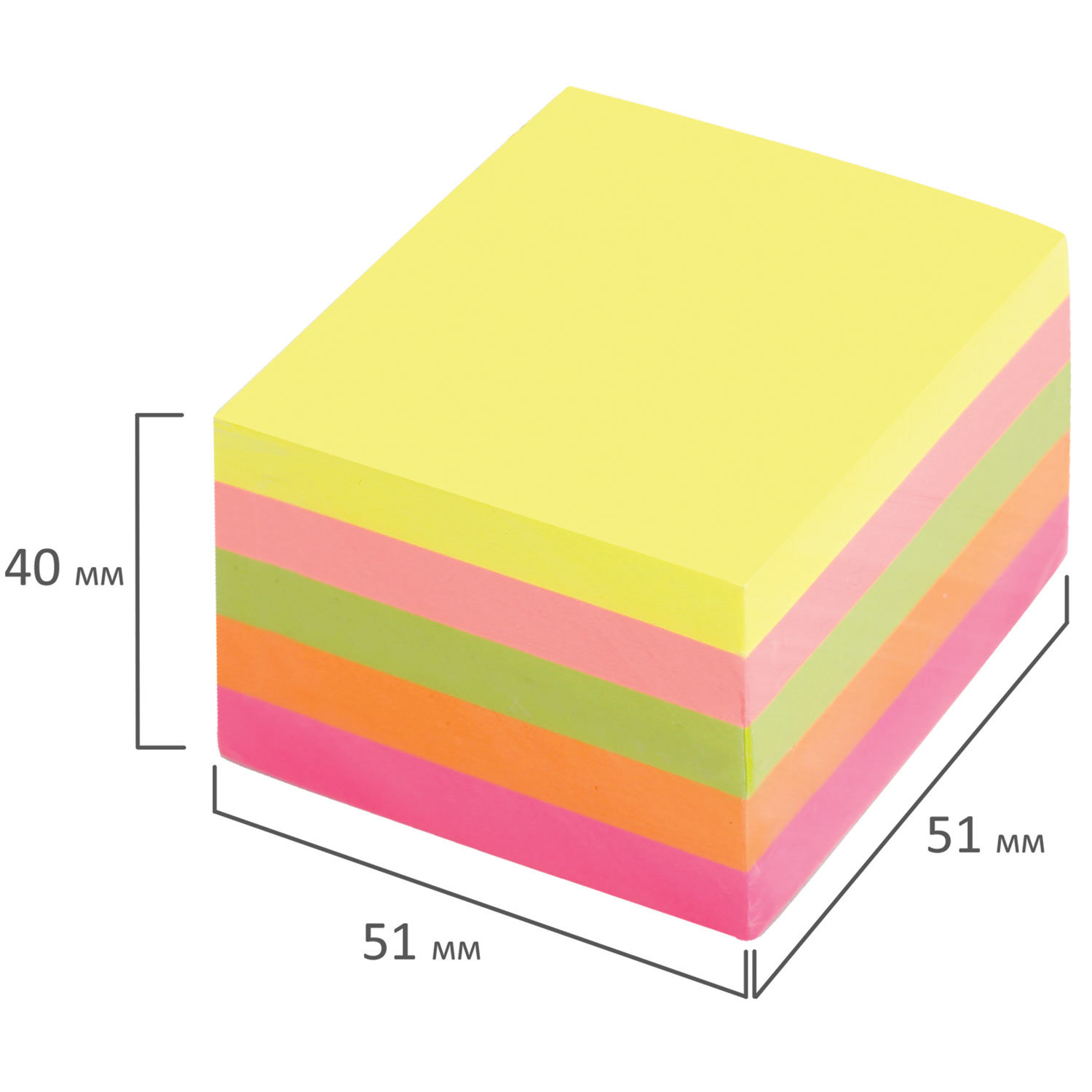 Блок самоклеящийся (стикеры), BRAUBERG, НЕОНОВЫЙ, 51х51 мм, 400 листов, 5  цветов, 122857 купить в интернет-магазине Карман.ру с доставкой по Москве и  России