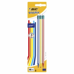 Карандаши чернографитные BIC Evolution "Stripes", НАБОР 3 шт., HB, с ластиком, блистер, 8902781 фото