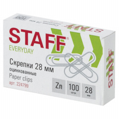 Скрепки STAFF "EVERYDAY", 28 мм, оцинкованные, 100 шт., в картонной коробке, Россия, 224799 фото