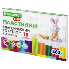 Пластилин классический BRAUBERG KIDS, 18 цветов, 360 г, со стеком, 106510 фото