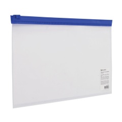 Папка-конверт на молнии МАЛОГО ФОРМАТА (250х135 мм), прозрачная, молния синяя, 0,11 мм, BRAUBERG, 226032 фото