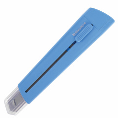 Нож канцелярский 18 мм BRAUBERG "Delta", автофиксатор, цвет корпуса голубой, блистер, 237087 фото