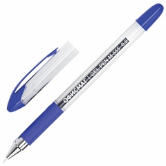 Ручка гелевая с грипом ОФИСМАГ M-555, СИНЯЯ, игольчатый наконечник 0,5 мм, линия 0,35 мм, 144214 фото