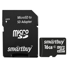 Карта памяти microSDHC, 16 GB, SMARTBUY, 10 Мб/сек. (class 10), с адаптером, SB16GBSDCL10-01 фото
