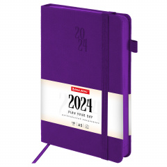 Ежедневник датированный 2024 А5 138х213мм BRAUBERG Plain, под кожу, резинка, держатель для ручки, фиолетовый, 115001 фото