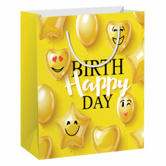 Пакет подарочный 11,4x6,4x14,6см ЗОЛОТАЯ СКАЗКА "Happy Birthday", глиттер, желтый, 608237 фото