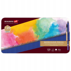 Карандаши художественные цветные акварельные, 120 цвета, 4 мм, металлический кейс, BRAUBERG ART PREMIERE, 181926 фото