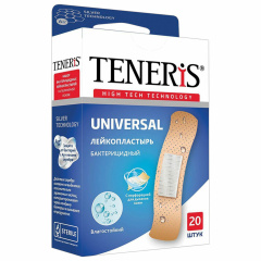 Набор пластырей 20 шт. TENERIS UNIVERSAL универсальный на полимерной основе, бактерицидный с ионами серебра, коробка с европодвесом, 0208-006 фото