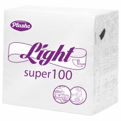 Салфетки бумажные 90 штук, 22,5х22,5 см., PLUSHE Light, белые, 100% целлюлоза, ш/к 010348 фото