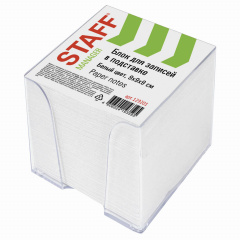 Блок для записей STAFF в подставке прозрачной, куб 9х9х9 см, белый, белизна 90-92%, 129201 фото