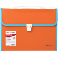 Папка-портфель пластиковая BRAUBERG "JOY", А4 (330х245х35 мм), 13 отделений, с окантовкой, оранжевая, 227975 фото