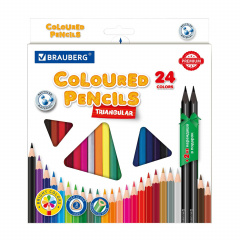Карандаши цветные пластиковые BRAUBERG PREMIUM 24 цвета + 2 чернографитных карандаша, трехгранный корпус, грифель 3 мм, 181937 фото