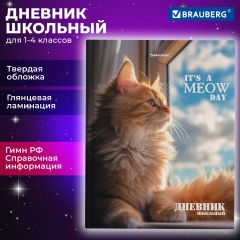 Дневник 1-4 класс 48 л., твердый, BRAUBERG, глянцевая ламинация, с подсказом, Котик, 107156 фото