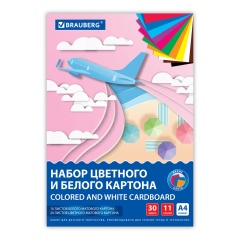 Набор цветного и белого картона немелованный A4 (белый 10л, цветной 20л. 10цв), BRAUBERG, 200х290, Superjet, 116422 фото