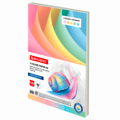 Бумага цветная BRAUBERG, А4, 80 г/м2, 100 л., (5 цветов х 20 листов), пастель, для офисной техники, 112460 фото