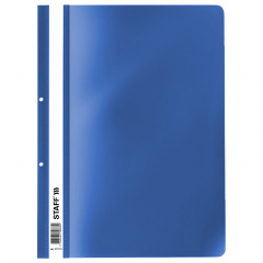 Скоросшиватель пластиковый с перфорацией STAFF, А4, 100/120 мкм, синий, 27хххх фото
