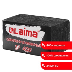 Салфетки бумажные 400 шт., 24х24 см, "Big Pack", черные, 100% целлюлоза, LAIMA, 115401 фото