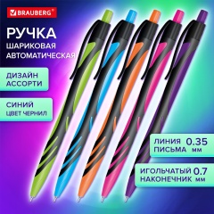 Ручка шариковая автоматическая BRAUBERG ULTRA COLOR NEON, soft-touch, СИНЯЯ, пишущий узел 0,7 мм, линия 0,35 мм, 144203 фото