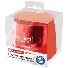 Точилка электрическая BRAUBERG DOUBLE BLADE RED, двойное лезвие, питание от 2 батареек АА, 271338 фото