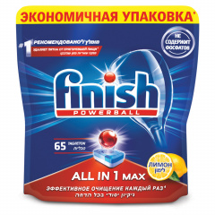 Таблетки для мытья посуды в посудомоечных машинах 65 шт., FINISH "All in 1" "Лимон", 3065351 фото