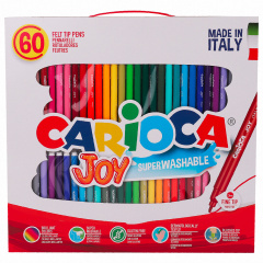 Фломастеры CARIOCA (Италия) "Joy", 60 шт., 30 цветов, суперсмываемые, картонная коробка с ручкой, 41015 фото