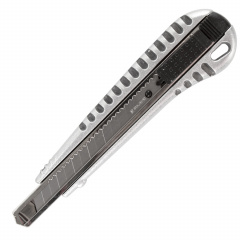 Нож универсальный 9 мм BRAUBERG "Metallic", металлический корпус (рифленый), автофиксатор, блистер, 236971 фото