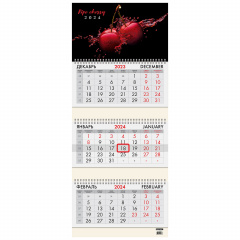 Календарь квартальный на 2024г, 3 блока 3 гребня с бегунком, офсет, Cherry, BRAUBERG, 115279 фото
