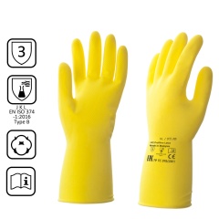 Перчатки латексные КЩС, прочные, хлопковое напыление, размер 9,5-10 XL, очень большой, желтые, HQ Profiline, 73590 фото