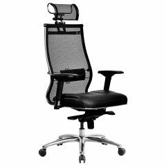 Кресло офисное МЕТТА "SAMURAI" SL-3.05, с подголовником, сверхпрочная ткань-сетка/экокожа, черное фото