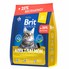 Брит Premium сухой корм с лососем для взрослых кошек. 2кг (+ 500г в ПОДАРОК) фото