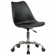 Кресло стул BRABIX "Eames MG-310 CH", хром, пластик черный, экокожа черная, 532925 фото