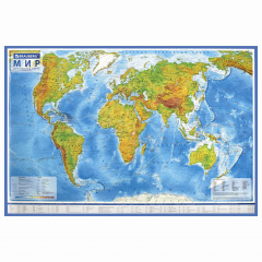 Карта мира физическая 101х66 см, 1:29М, с ламинацией, интерактивная, в тубусе, BRAUBERG, 112378 фото