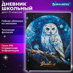 Дневник 1-11 класс 48л, кожзам (гибкая), печать, фольга, BRAUBERG, Совушка, 106919 фото