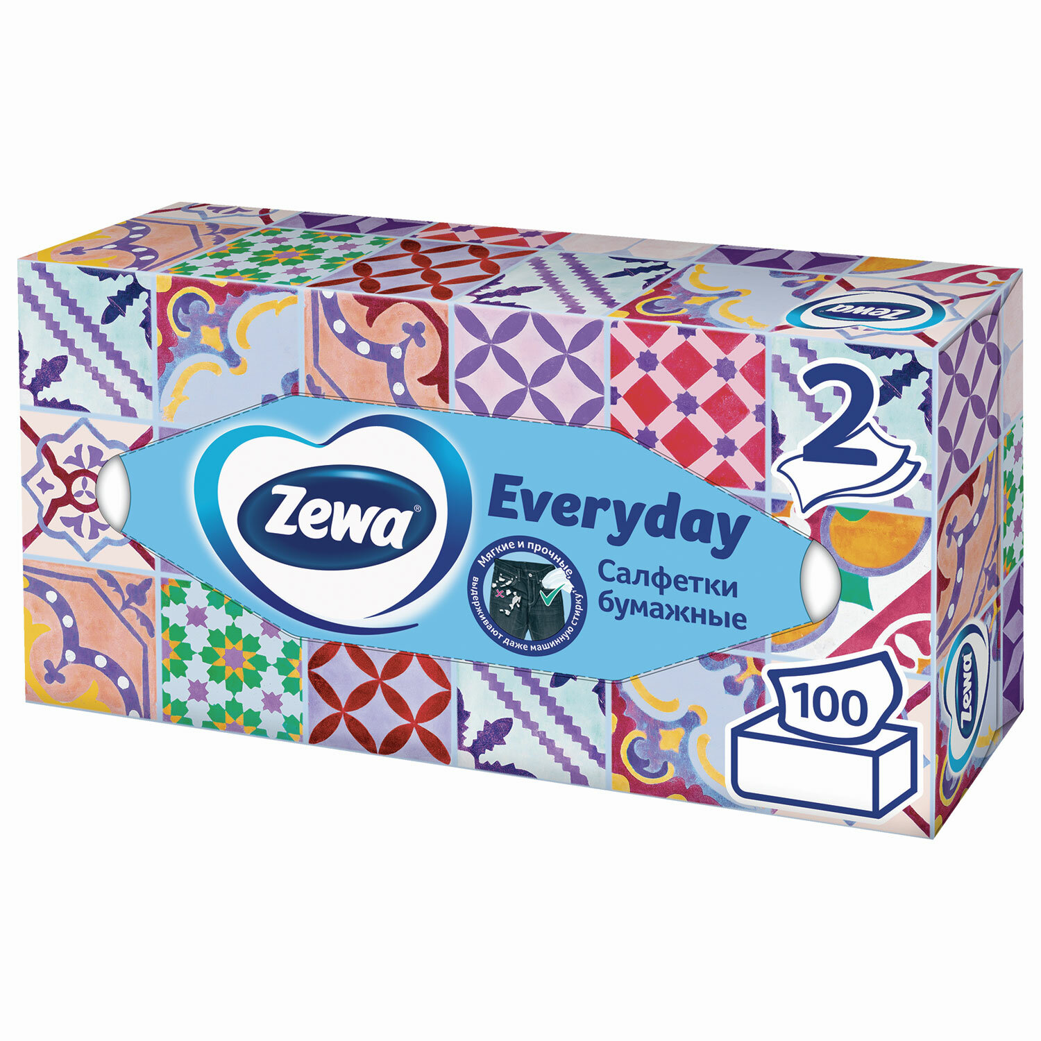 Салфетки бумажные косметические Zewa everyday 2-х слойные, 100 шт