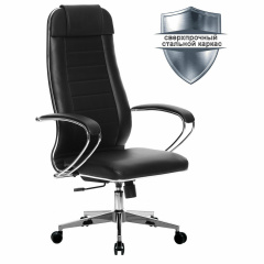 Кресло офисное МЕТТА "К-29" хром, рецик. кожа, сиденье и спинка мягкие, черное фото