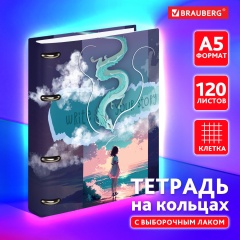 Тетрадь на кольцах А5 160х212 мм, 120 листов, картон, выборочный лак, клетка, BRAUBERG, "Anime", 404733 фото