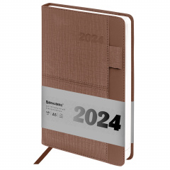 Ежедневник датированный 2024 А5 138х213мм BRAUBERG Pocket, под кожу, карм, держатель для ручки, коричневый, 114990 фото